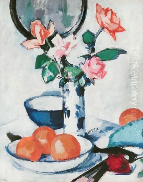 Still Life Of Roses And Oranges Oil Painting by Samuel John Peploe