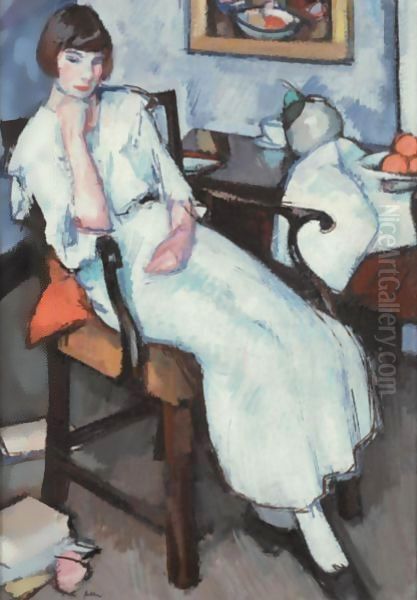 Girl In White Oil Painting by Samuel John Peploe