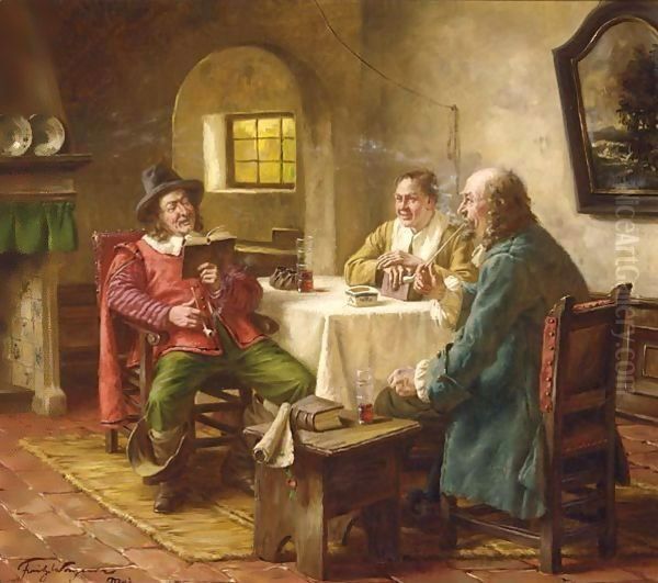 An Interesting Story 3 Oil Painting by Fritz Wagner