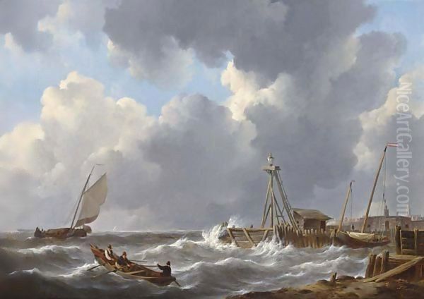 Shipping Near The Roads Of Flushings Oil Painting by Johannes Christian Schotel