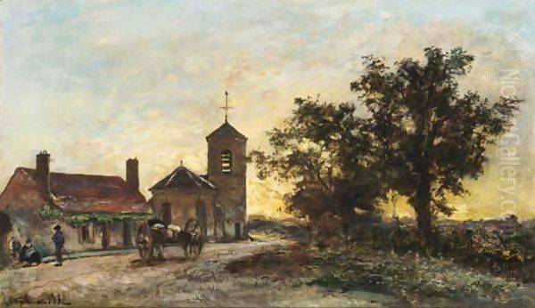 Eglise De Campagne Au Soleil Couchant Oil Painting by Johan Barthold Jongkind