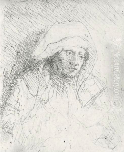 Sick Woman With A Large White Headdress Oil Painting by Rembrandt Van Rijn