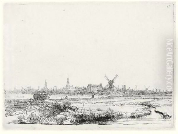 A View Of Amsterdam From The North West Oil Painting by Rembrandt Van Rijn