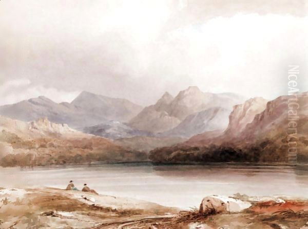 Figures By A Lake Oil Painting by John Ruskin