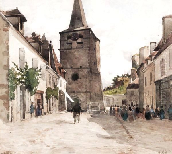 Gathering Outside The Church Oil Painting by Henri-Joseph Harpignies