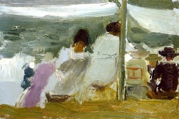 Figuras Bajo Los Toldos, San Sebastian (In The Shade, San Sebastian) Oil Painting by Joaquin Sorolla Y Bastida