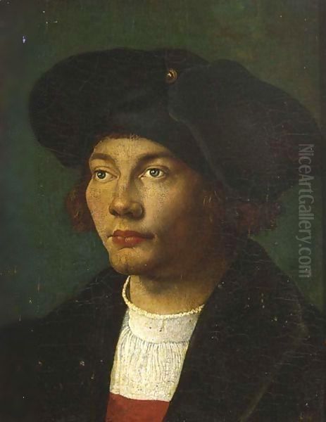 A Portrait Of A Gentleman, Head And Shoulders, Wearing A Black Coat And Hat Oil Painting by Durer or Duerer, Albrecht