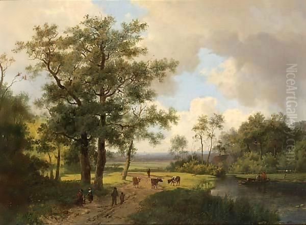 A Summer Landscape With Peasants On A Sandy Track Oil Painting by Marianus Adrianus Koekkoek