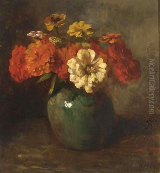 A Flower Still Life Oil Painting by Jacob Simon Hendrik Kever