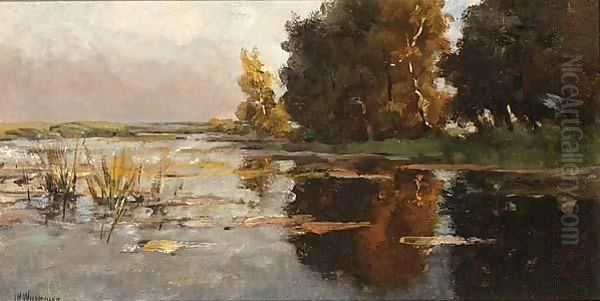 A River Landscape In Autumn Oil Painting by Jan Hillebrand Wijsmuller