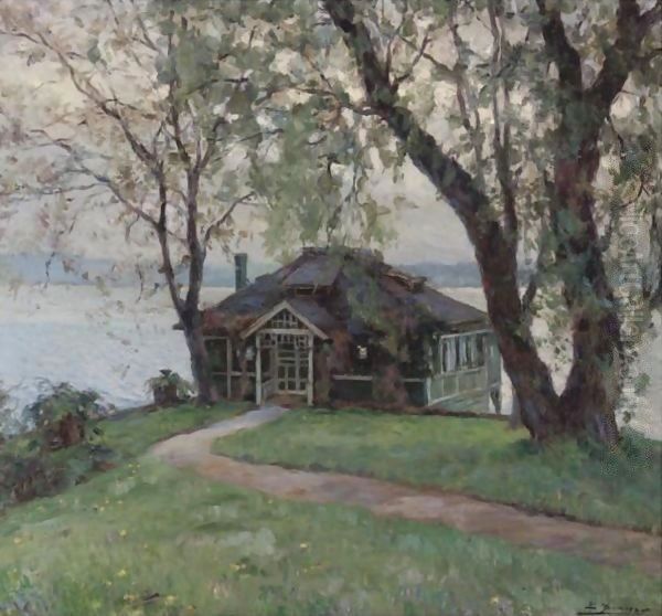 A Cottage By The River Oil Painting by Luis Graner Arrufi