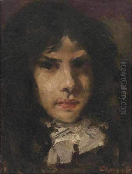 Head Of A Girl Oil Painting by William Merritt Chase