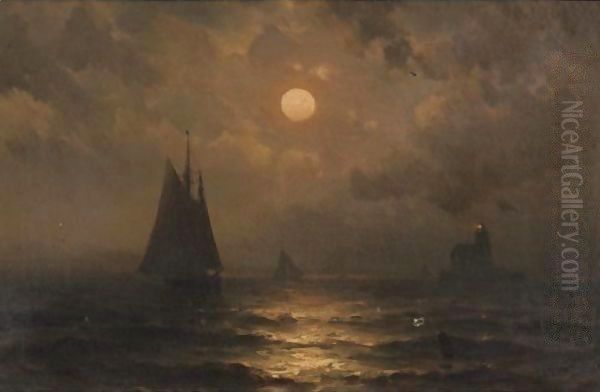 Moonlight At Sea Oil Painting by Mauritz F. H. de Haas