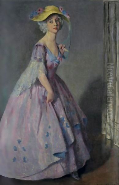 Portrait Of A Lady In Mauve Oil Painting by Bernhard Gutmann