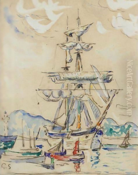 Two-Masted Sailboat At Anchor Oil Painting by Paul Signac