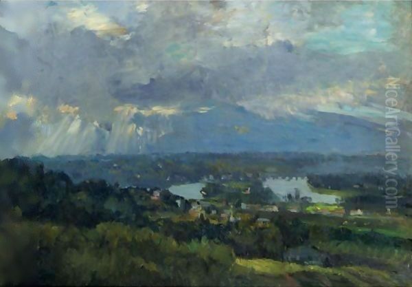 Le Bas De Meudon, Vue De Bellevue, Effet De Soleil Derriere Les Nuages Oil Painting by Albert Lebourg