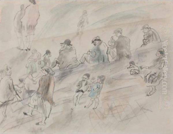 Figures On The Riverbank Oil Painting by Jules Pascin