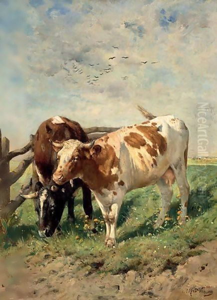 Cows In A Landscape Oil Painting by Louis Pierre Verwee