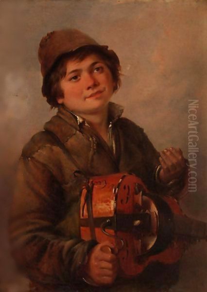 The Young Hurdy Gurdy Player Oil Painting by William Henry Hunt