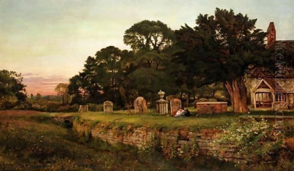 In A Country Churchyard, Wittington, Worcester Oil Painting by Benjamin Williams Leader