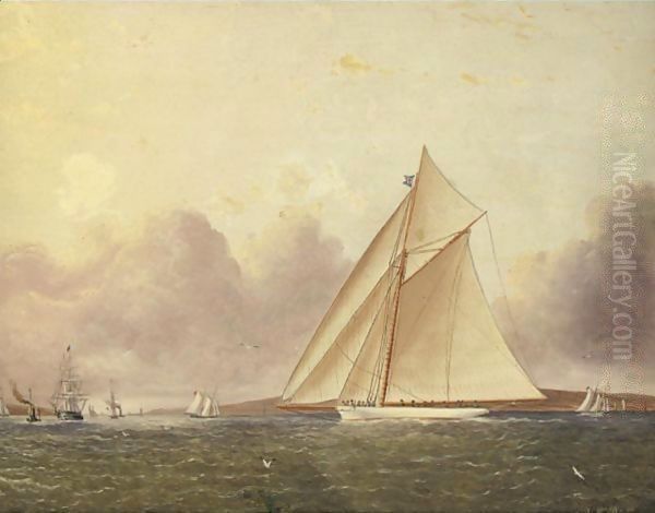 A View Of New York Sound, The 'Volunteer' In The Foreground Oil Painting by James E. Buttersworth