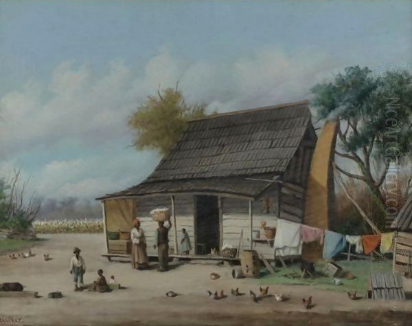 Farm With Cotton Pickers Oil Painting by William Aiken Walker