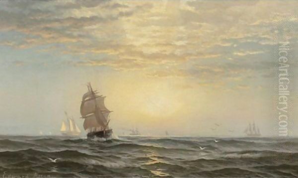 Sunrise At Sea Oil Painting by Edward Moran