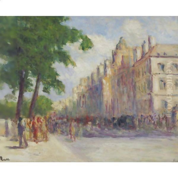 Paris, La Foule Sur Les Quais Oil Painting by Maximilien Luce