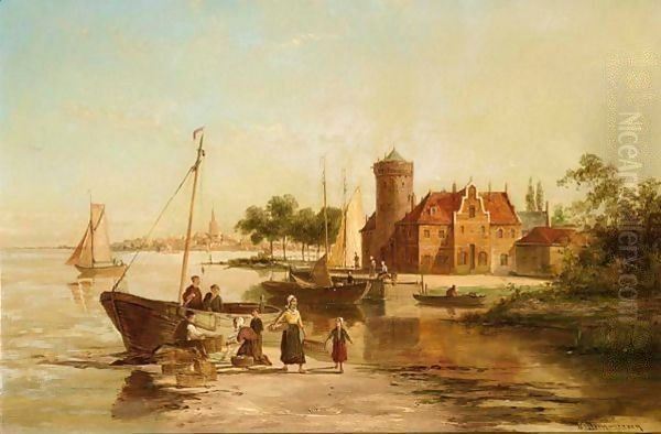 On The River Amstel Oil Painting by William Raymond Dommersen