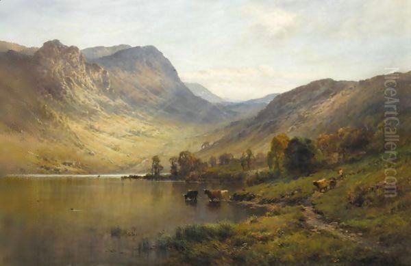 A Sunlit Loch Oil Painting by Alfred de Breanski