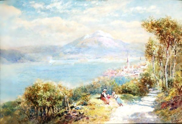 A View Of Lake Lucerne, Switzerland Oil Painting by Charles Rowbotham