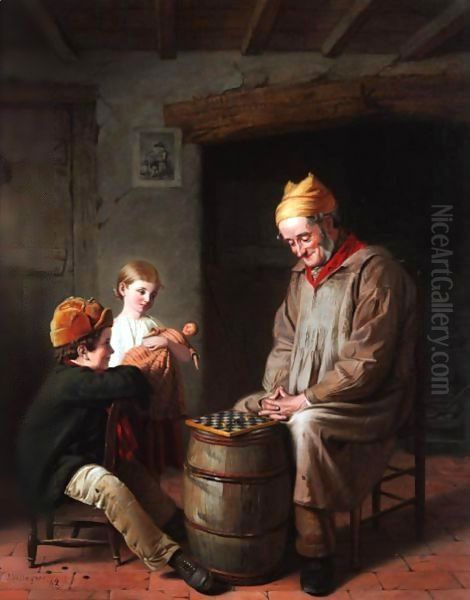 A Game Of Draughts Oil Painting by John William Haynes