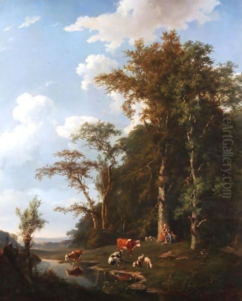 At The Watering Hole Oil Painting by Frans Arnold Breuhaus de Groot