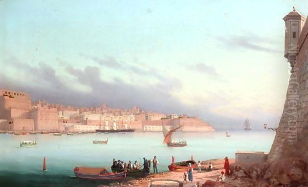 The Grand Harbour At Valetta Oil Painting by Girolamo Gianni