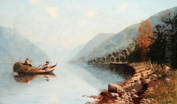 Rowing Through The Fjords Oil Painting by Hans Dahl