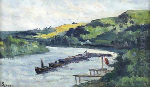 Train De Peniches Dans Le Tournant De La Seine Oil Painting by Maximilien Luce