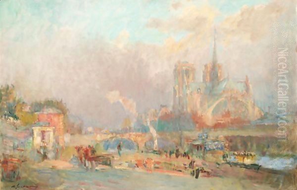 Notre Dame De Paris, Vue Du Quai De La Tournelle Oil Painting by Albert Lebourg