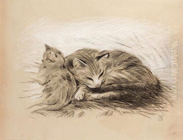 Deux Chats Oil Painting by Theophile Alexandre Steinlen