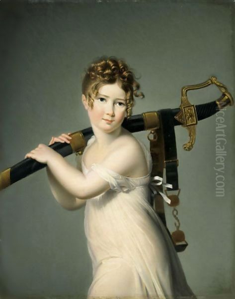 A Young Girl Carrying Her Father's Sabre Oil Painting by Jeanne-Elisabeth Chaudet