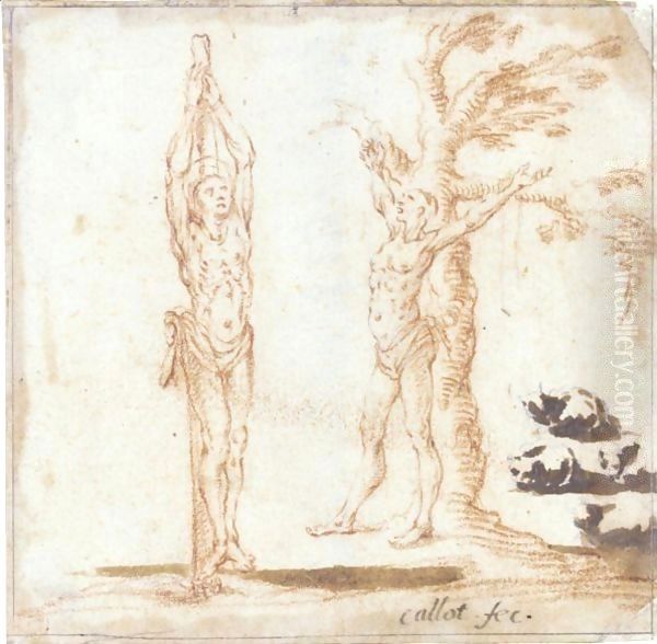 Studies For Figures Of St. Sebastian And St. Bartholomew, And Of Cats Oil Painting by Jacques Callot