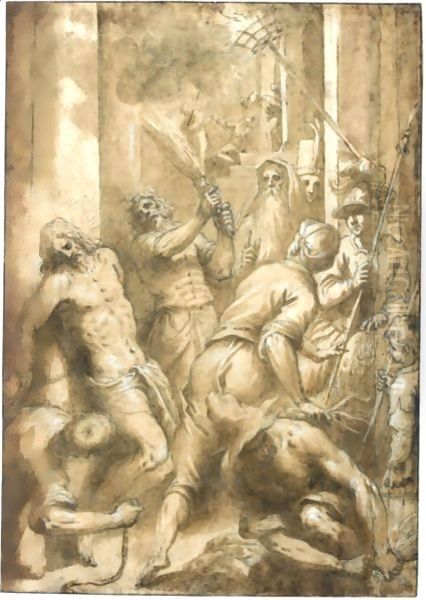 The Flagellation Of Christ Oil Painting by Palma Vecchio (Jacopo Negretti)