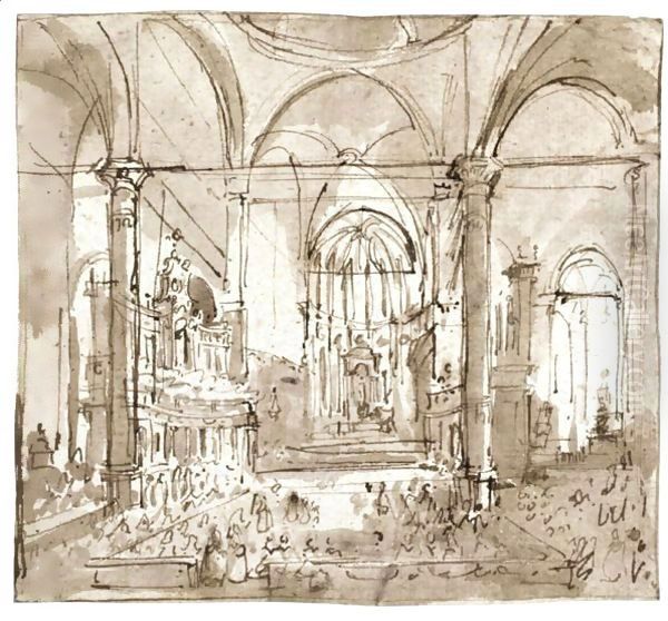 The Interior Of The Church Of S. Zanipolo, Venice Oil Painting by Francesco Guardi