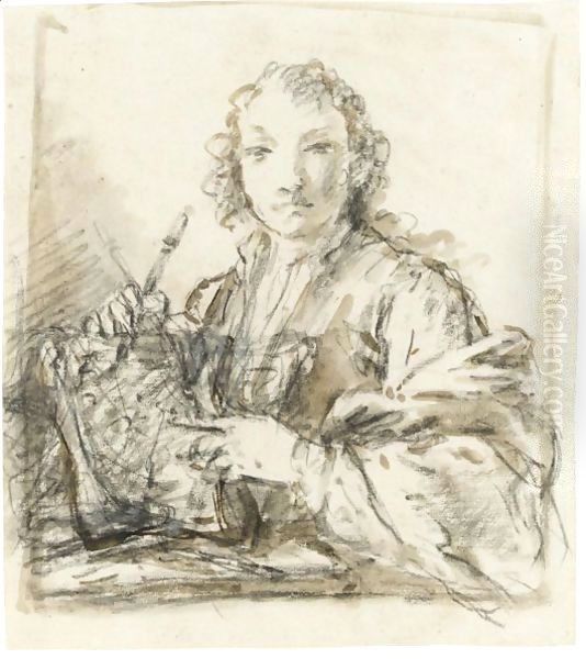 An Artist, Half Length, Possibly A Self-Portrait by Francesco Zuccarelli