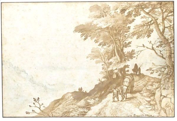 Extensive Landscape With A Peasant Leading A Waggon Between Trees To The Right Oil Painting by Jan The Elder Brueghel