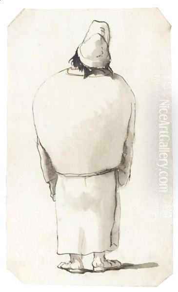 Caricature Of A Man, Seen From Behind, Wearing Robes And A Cap Oil Painting by Giovanni Battista Tiepolo