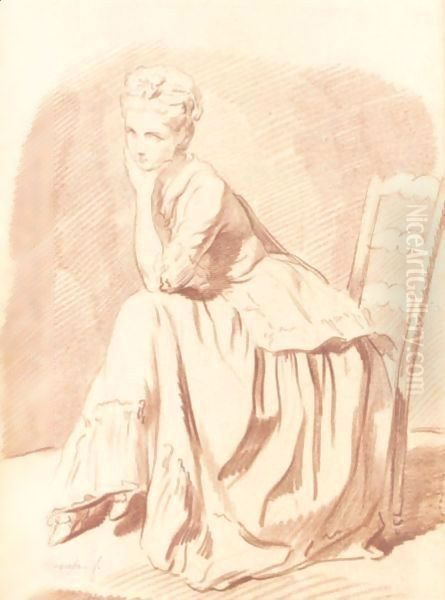 A Seated Woman, Leaning Forwards To The Left Oil Painting by Louis Rolland Trinquesse