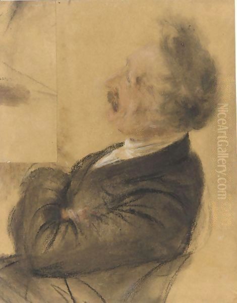 Study Of A Seated Man In Profile To The Left, Leaning Back In Contemplation Oil Painting by Adolph von Menzel