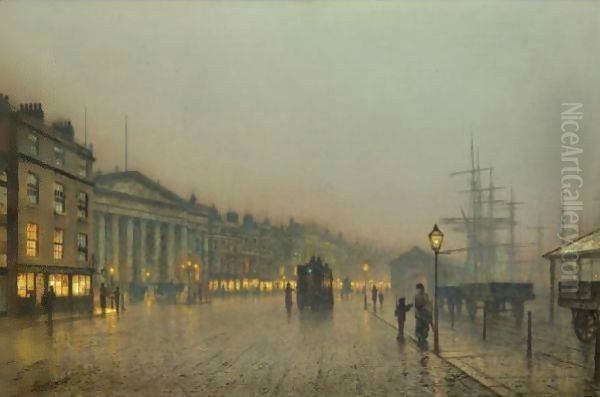 Liverpool Custom House And Wapping Oil Painting by John Atkinson Grimshaw