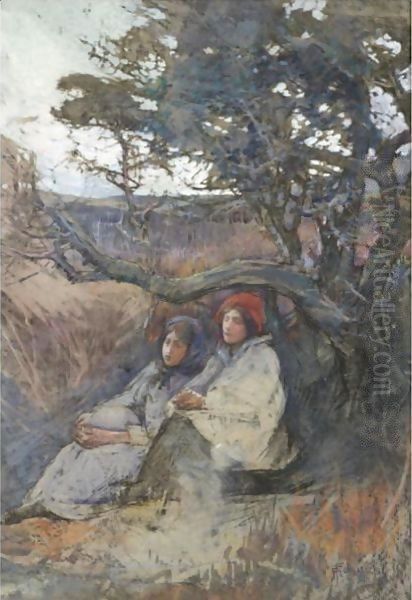 Girls Resting Beneath A Tree Oil Painting by Elizabeth Stanhope Forbes