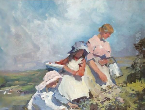 Study For 'Blackberry Gatherers' Oil Painting by Elizabeth Stanhope Forbes